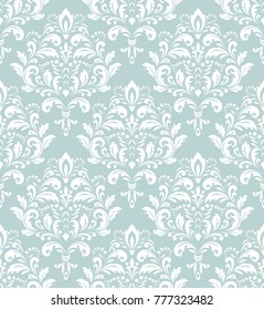  Floral pattern. Wallpaper baroque, damask. Seamless vector background. Blue and white ornament.