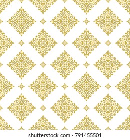 Floral pattern. Wallpaper baroque, damask. Seamless vector background. Gold and white ornament.