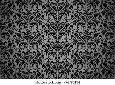 Floral pattern. Wallpaper baroque, damask. Seamless vector background. Black ornament	
