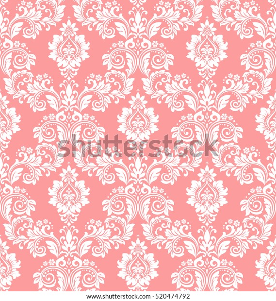 Floral pattern. Wallpaper baroque, damask. Seamless vector background. Pink and white ornament