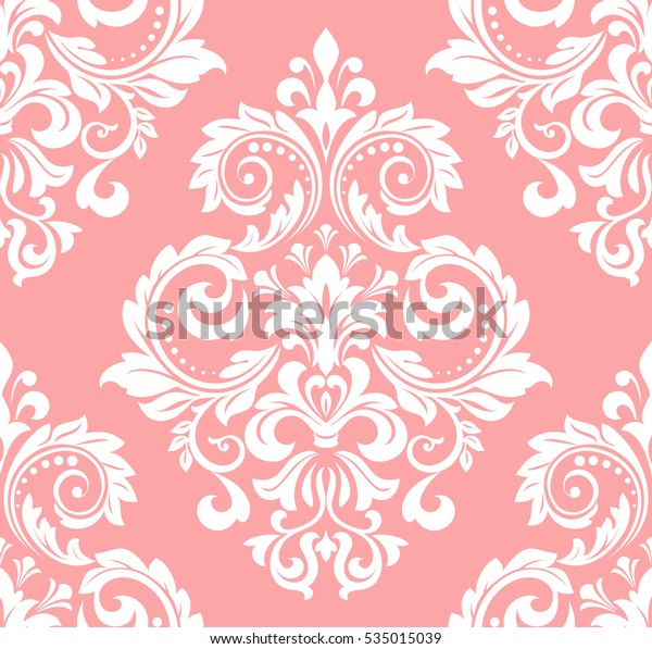 花柄 壁紙バロック ダマスク シームレスなベクター画像の背景 ピンクと白の飾り のベクター画像素材 ロイヤリティフリー