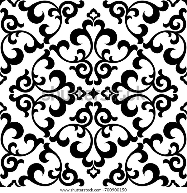 花柄 壁紙バロック ダマスク シームレスなベクター画像の背景 白黒の装飾 現代のグラフィックパターン のベクター画像素材 ロイヤリティフリー