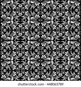 Floral pattern. Wallpaper baroque, Seamless vector background, black & white