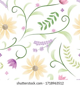 Floral pattern with watercolor style in the white backdrop
