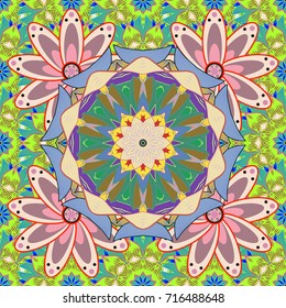 Floral pattern for wedding, greeting cards, scrapbooking, print, gift wrap, manufacturing. Editable. Elegant seamless pattern with green, neutral and blue flowers in watercolor style, design elements.