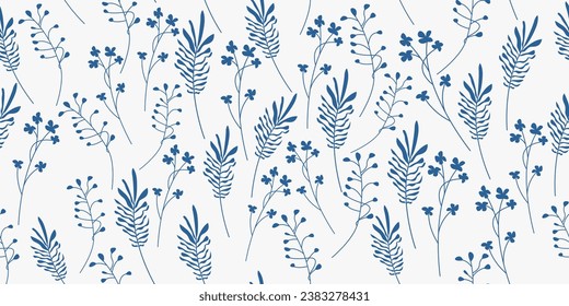 Floral pattern with white background. Vector pattern with white branches and leaves. Stylish floral wallpaper.