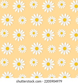 Floral pattern of white daisies. Daisies on a yellow background. Floral background.