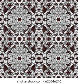 Floral pattern. White elements on brown background. Seamless vector background. Stylish graphic pattern. Wallpaper baroque, damask.