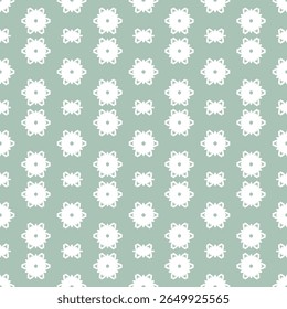 Padrão floral com flores brancas em um pano de fundo verde sábio. Oito estrelas pétalas como florais espalhados em pastel plano de fundo sem costura. 