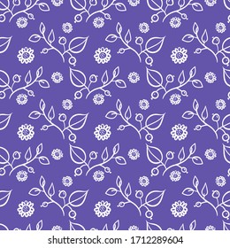 Floral pattern with white ornament on  violet background. Seamless vector hand drawn illustration.  Perfect for textile design, fabric industry, wallpapers, cover design and more.