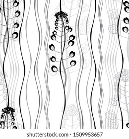 Floral pattern with wild meadow herbs and strips on a white background. Nature abstract.