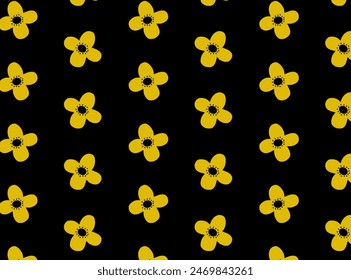 Floral Pattern with yellow flowers on a black background, seamless vector background, bright print for printing on fabric and wrapping paper