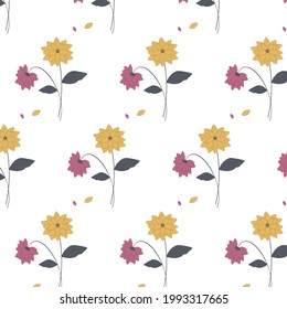 Floral pattern . Yellow , gray , pink . In the style of the 60s . Linens . Shtovy for the bedroom. Clothes for women . Vector .