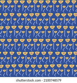 Floral pattern with yellow tulips on blue background. Seamless Ditsy print. For textile, print, covers, wrap, scrapbooking.