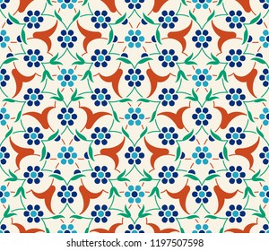 Floral pattern for your design. Traditional Turkish – Ottoman seamless ornament. Iznik. Vector background.
