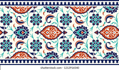 Floral pattern for your design. Traditional Turkish – Ottoman seamless ornament. Iznik. Vector background.