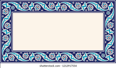 Floral Pattern For Your Design. Traditional Turkish – Ottoman Frame. Iznik. Vector Background.