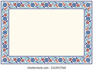 Floral Pattern For Your Design. Traditional Turkish – Ottoman Frame. Iznik. Vector Background.