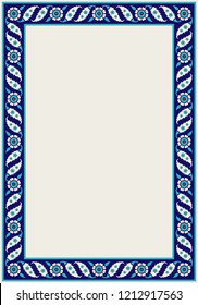 Floral pattern for your design. Traditional Turkish – Ottoman frame. Iznik. Vector background.
