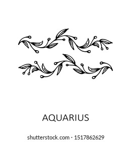 Floral pattern with zodiac sign Aquarius isolated on white background. Zodiac constellation. Hand drawn style. Design element for horoscope and astrological forecast.