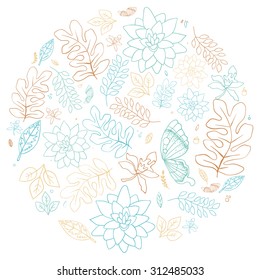 Floral pattern.Botany round background with butterfly