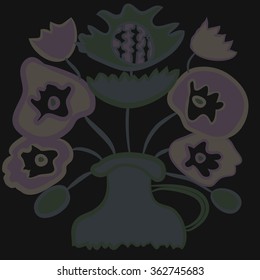 Floral pattern,bouquet, doodles,zigzag, vase, buds,  stylized flowers . Hand drawn.