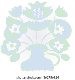 Floral pattern,bouquet, doodles,zigzag, vase, buds,  stylized flowers . Hand drawn.