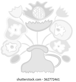 Floral pattern,bouquet, doodles,zigzag, vase, buds,  stylized flowers . Hand drawn.