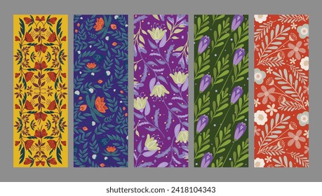 Floral patterned bookmarks in vibrant spring colors.