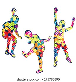 Floral patterned children silhouettes playing