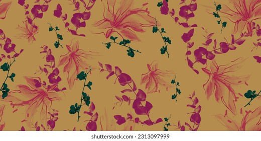 Floral patterned fabric prints. Seamless watercolor leaf floral texture. Summer fashion design. Trendy fabric prints. Vector illustration