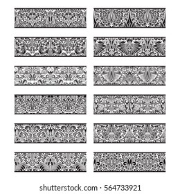 Floral patterned vintage elements for vector brushes creating. Borders templates kit for frames design and page decorations.