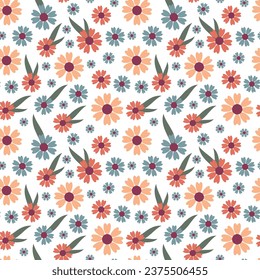 Floral pattern.Flowers with leaves on a white background.Vector illustration.