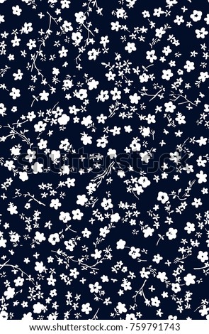 Floral pattern.Printing with small white flowers. Seamless vector texture. 