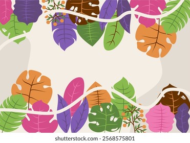 Floral patterns around edges. Beautiful background with delicate plants blooming at edges on white backdrop. 