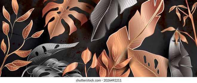 Floral patterns in black and copper metallic colors backdrop for home decor and banners.