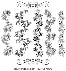 Floral patterns in black on a white background