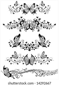 Floral patterns with butterflies, vector