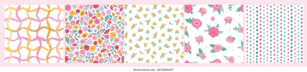 floral patterns collection for nursery prints, apparel, wrapping paper, home decor, wallpaper, stationery, packaging, textile, digital paper, etc. EPS 10