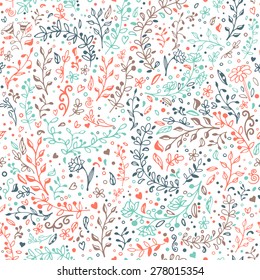 Floral patterns and decorations, leaves, flower ornaments. Vector seamless floral pattern. Hand draw, doodles.