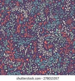 Floral patterns and decorations, leaves, flower ornaments. Vector seamless floral pattern. Hand draw, doodles.