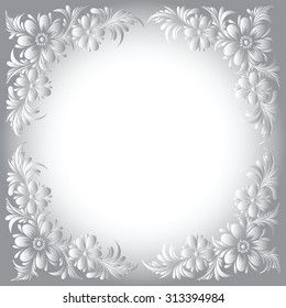 Floral patterns for design, delicate frame with flowers, winter white tracery
