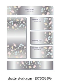 Floral patterns of different sizes with flowers in pastel colors. For romantic design, announcements, greeting cards, advertisement. Vector EPS10