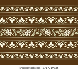 Padrões florais, diversas decorações em formas geométricas, design horizontal sem costura, adequado para fundos de tecido, roupas e decoração.