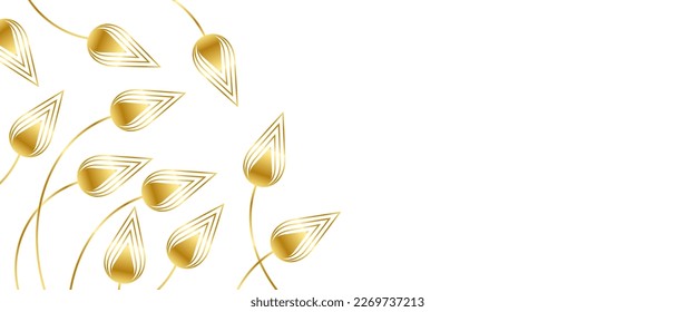 Floral patterns with leaves. Elegant gradient gold flowers and leaf pattern on white background. Luxury background with abstract golden leaves. Vector EPS 10