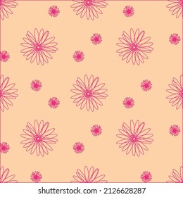 Floral patterns in pink color on orange background, vector