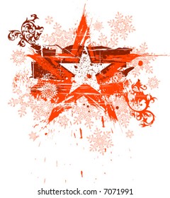 floral patterns, red grunge star & snowflakes