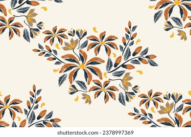 Floral patterns seamless background embroidery ethnic batik vintage retro. Flower motifs paisley print template watercolour flowers ikat design hand drawn. Vector illustration Fram border. 