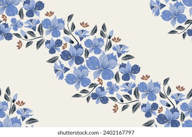 Patrones florales sin fisuras bordados étnicos batik vintage. Motivos de las flores paisley batik plantilla de impresión. Flores de acuarela azul dibujadas a mano. Ilustración vectorial. 