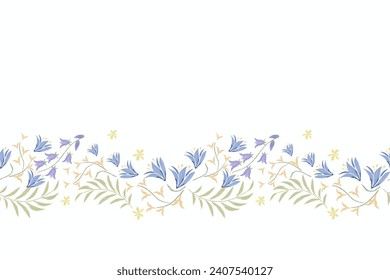 Floral patterns seamless embroidery ethnic batik vintage. Flower motifs paisley batik print template. Blue watercolour flowers ikat design hand drawn. Vector illustration. 